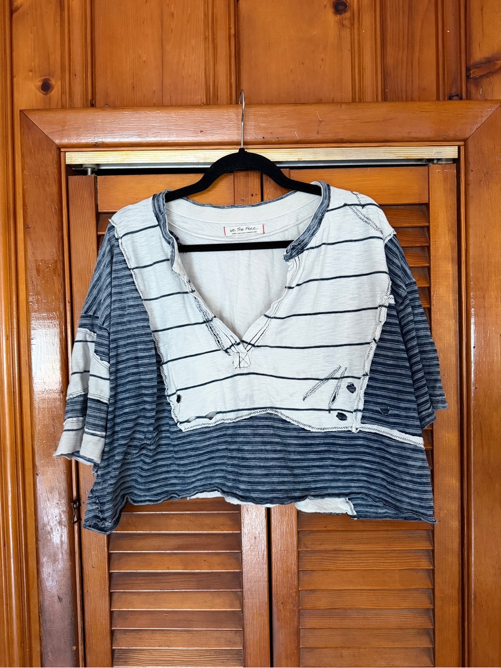 Free People 100% Cotton Distressed Cropped Tee Sz L